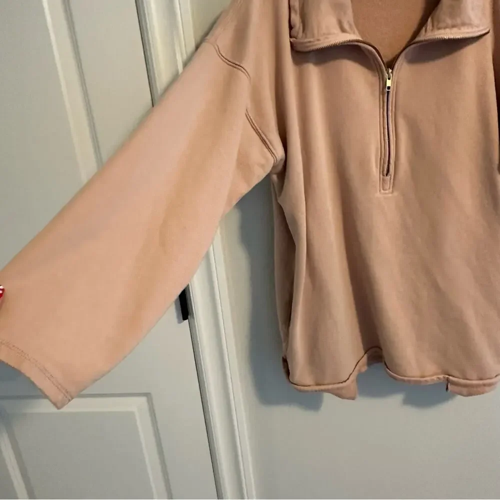 J. Crew Cotton Rose Pink Tunic Half Zip Sweatshirt w Pockets Medium